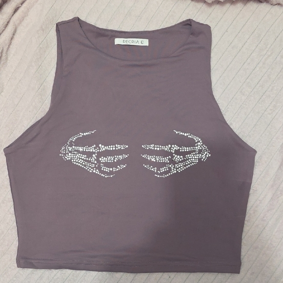 ReoRia Tops - Regria Mauve Crystal-Embellished Crop Tank Top